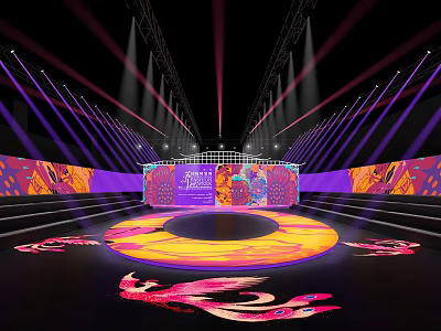 Fashion Runway Stage With Colorful Lighting And Decorative Circular Design 3d model