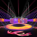 Fashion Runway Stage With Colorful Lighting And Decorative Circular Design