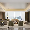 Elegant Private Dining Room With Round Table Comfortable Chairs Chandelier And City View