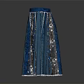 Stylish Women's Blue And Gray Patchwork Skirt With Decorative White Trim Details