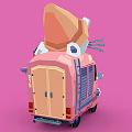 Pink Ice Cream Truck With Cone And Cartoon Cat On Top And Love Milk Design