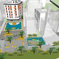 Vanke Village Multi Story Residential Building With White Orange Exterior And Green Trees