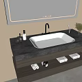 Modern Bathroom Cabinet With Stone Countertop LED Mirror And Storage Shelves
