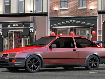 Red Modified Two Door Sports Car Parked On Urban Street With Brick Buildings 3d model