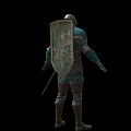 Man Dressed In Medieval Turquoise And Silver Armor With Intricate Designs