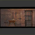 Vintage Wooden KTV Interior With Round Table Chairs And Wooden Walls