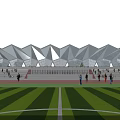 Modern Sports Stadium With Green Football Field Red Running Track And People Activities 3d model