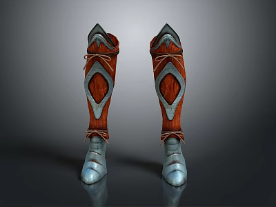 Stylish Leather Boots Featuring Red And Silver Diamond Pattern Design For Daily Use 3d model