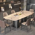 Modern Open Kitchen Interior With White Dining Table Brown Chairs And Cabinets