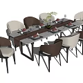 Modern Elegant Dining Table Set With Neutral Chairs Green Plant And Table Settings 3d model