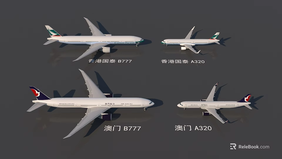Commercial Passenger Airplanes From Various Airlines Including Boeing 777 Airbus A220 And A320 3d model 