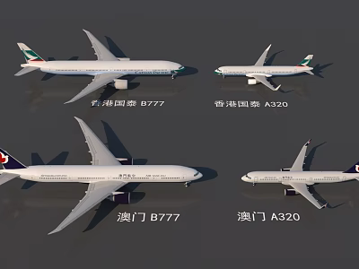 Commercial Passenger Airplanes From Various Airlines Including Boeing 777 Airbus A220 And A320 3d model