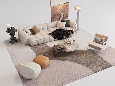 Cream wind sofa coffee table combination leisure chair sofa decorative painting carpet side corner table 3d model