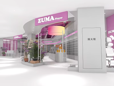 ZUMA Boutique Store Modern Exterior With Display Shelves Plants And Lighting 3d model