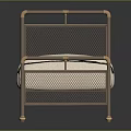 Single Bed With Metal Frame Mesh Headboard And Gold Copper Finish White Quilt Blue Throw