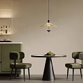 Modern Negotiation Table and Green Chairs Round Design Beige Wall Hanging Lamp