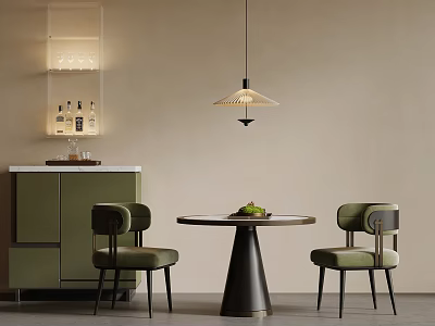 Modern Negotiation Table and Green Chairs Round Design Beige Wall Hanging Lamp 3d model