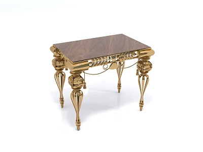 Square Coffee Table With Wooden Tabletop And Gold Carved Ornate Legs Design 3d model