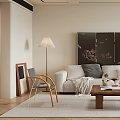 Modern Living Room Interior With White Sofa Wooden Coffee Table And Decorative Wall Art