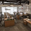 Modern Public Office Space Interior With Ergonomic Chairs Desks Computers Wall Art And Ceiling Lights