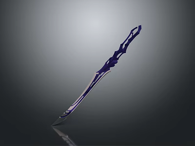 Purple Sword With Intricate Patterns On Gray Gradient Background And Reflective Surface 3d model