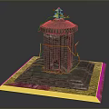 Decorative Stone Tower With Yellow Top And Square Base Covered In Moss And Fallen Leaves
