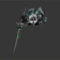 Detailed Armored Fantasy Character With Green Glowing Spear And Mechanical Armor