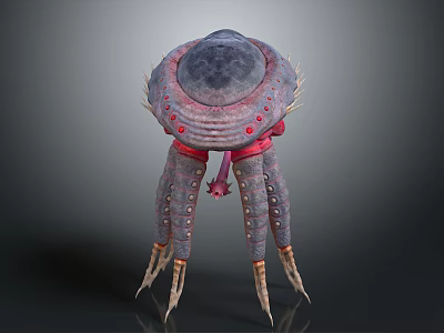 Mysterious Purple Gray Fantasy Creature Design With Dome Top Red Accents And Spiked Tentacles 3d model