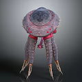Mysterious Purple Gray Fantasy Creature Design With Dome Top Red Accents And Spiked Tentacles