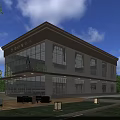 Modern Office Building With Glass Curtain Walls Entrance Plaza And Greenery