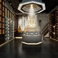 Traditional Tea House Interior Featuring Wooden Tables Chinese Screens and Hanging Lamps