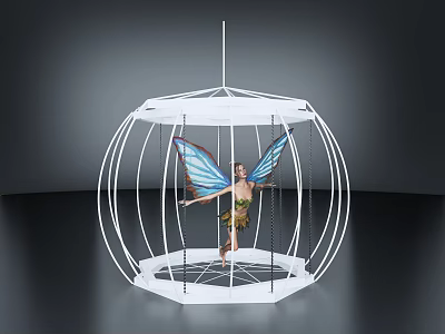 Elegant Ballroom Interior With White Round Birdcage And Blue Winged Fairy 3d model