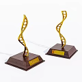 Detailed Golden DNA Helix Sculptures With Wooden Bases And Engraved Plaques
