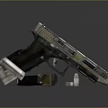 Polygonal Pistol Weapon 3D Model With Metallic Texture And Reflective Surface