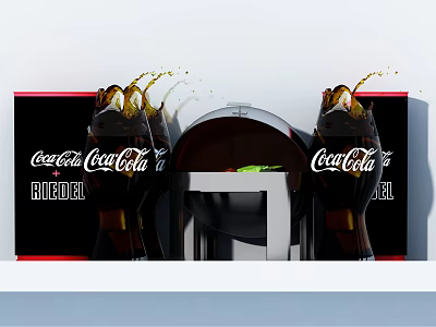 Coca Cola Beverage Pouring Into Riedel Glass With Dynamic Splashing Effect 3d model