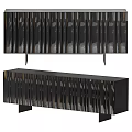 Modern TV Stand With Vertical Wooden Slats And Black Metal Legs Design