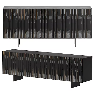 Modern TV Stand With Vertical Wooden Slats And Black Metal Legs Design 3d model