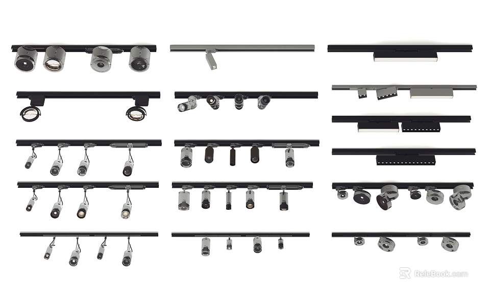 Modern Downlights And Spotlights Featuring Different Track Mounted Ceiling Lighting Fixture Designs 3d model 