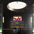 Hotel Lobby Interior With Grand Circular Chandelier Decorative Painting Flower Arrangements And Marble Accent Walls