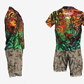 Vibrant Patterned Short Sleeve Shirts Paired with Distressed Khaki Casual Shorts
