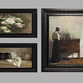 Framed Wall Art Collection Featuring Woman Figure Water Lilies And Teapot