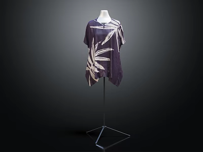 Stylish Purple Tunic With White Leaf Pattern On Mannequin Dark Background 3d model