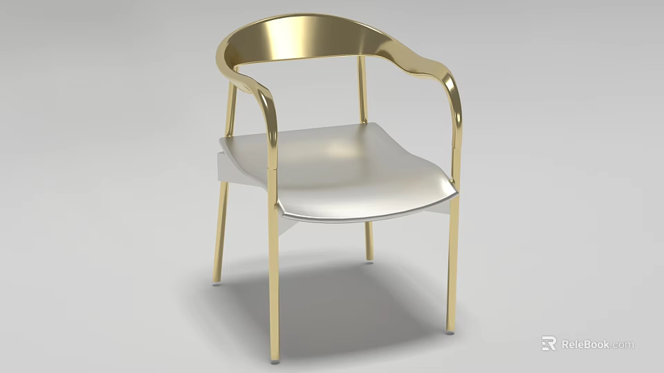 Stylish Modern Armchair With Golden Metal Frame And Silver Seat 3d model 