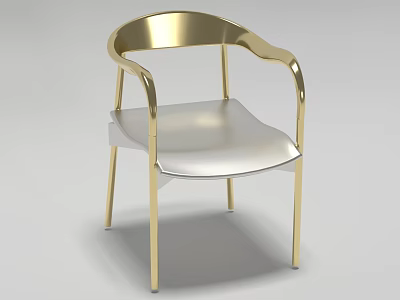 Stylish Modern Armchair With Golden Metal Frame And Silver Seat 3d model