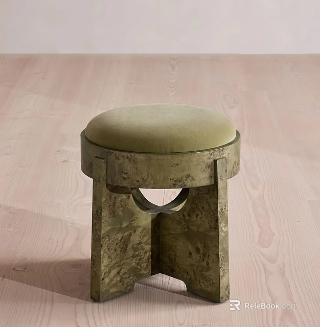 Modern Sofa Stool With Beige Velvet Cushion And Distressed Metal Base 3d model 