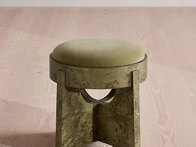Modern Sofa Stool With Beige Velvet Cushion And Distressed Metal Base 3d model