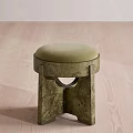 Modern Sofa Stool With Beige Velvet Cushion And Distressed Metal Base