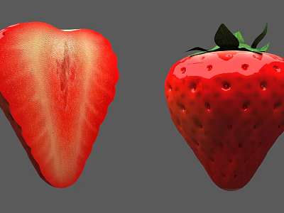 Fresh Red Strawberry Whole Fruit And Sliced Half With Juicy Texture 3d model