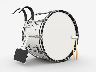 High Quality Professional Bass Drum With Wooden Drumsticks And Sturdy Metal Stand 3d model
