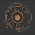 Industrial Equipment Structure With Circular Metal Framework Pipes And Central Components